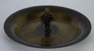 AEGTE BRONCE ILDFAST, DANISH, PATINATED BRONZE DISH, of shallow form, the centre with a figure of