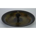 AEGTE BRONCE ILDFAST, DANISH, PATINATED BRONZE DISH, of shallow form, the centre with a figure of