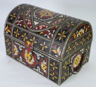 MIDDLE EASTERN LARGE TWO HANDLED DOME TOP CASKET, decorated in the cloissone style with stylised