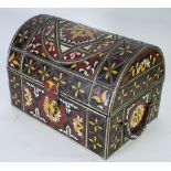 MIDDLE EASTERN LARGE TWO HANDLED DOME TOP CASKET, decorated in the cloissone style with stylised