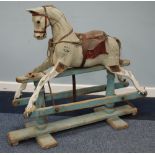 LATE 19th CENTURY CARVED WOOD PLATFORM ROCKING HORSE grey painted and with horsehair mane and