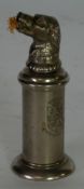 AN EARLY 20TH CENTURY FRENCH WHITE METAL DESKTOP POSTAGE STAMP LICK IN THE FORM OF A CYLINDRICAL