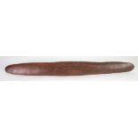 ABORIGINAL CARVED HARDWOOD WUNDA SHIELD OF ROUNDED OBLONG NARROW FORM CARVED FROM THE SOLID WITH