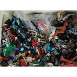 A NUMBER OF SMALL DIE CAST METAL AND PLASTIC MODEL MOTORCYCLES, most with riders, and a SELECTION OF