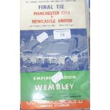 TWELVE WEMBLEY FINALS PROGRAMMES TO INCLUDE MANCHESTER CITY V NEWCASTLE UNITED 1955, BENFICA V