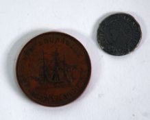 VICTORIAN 'NEW BRUNSWICK' CANADIAN ONE PENNY TOKEN 1854 and a reproduction Elizabethan sixpence (2)