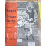 RANGERS AND DYNAMO DRESDEN, FAIRS CUP, PARTIZAN BELGRADE V MANCHESTER UNITED EUROPEAN CUP 1966,