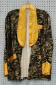 GENTLEMAN CHINESE SMOKING JACKET in gold thread embroidered black fabric with tigers and dragons