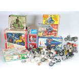 FIVE MODERN ITALIAN (POLISTIL) UNBOXED PLASTIC POLICE MOTORCYCLES, a boxed British made Friction
