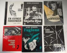 SIX 1950's/60's ALFRED HITCHCOCK, DANISH BROCHURES, COMPRISING; 'The Birds', 'Dial M for Murder', '