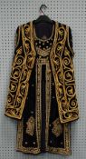 INDIAN BLACK VELVET LONG TOP DRESS with gold wire embroidered paisley decoration and an AFGHAN MAN'S