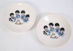 WASHINGTON POTTERY HAMLEY PAIR 'THE BEATLES' PRINTED POTTERY SIDE PLATES each with portraits and