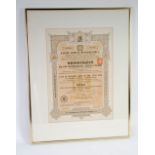 CITY OF MOSCOW LOAN BOND CERTIFICATE 1908 FOR ONE HUNDRED AND EIGHTY NINE RUBLES NO 45989 18 1/2"