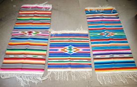 THREE MEXICAN CIRCA 1950 'SALTILLO SERAPE' TABLE RUNNERS/COVERS