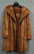 LADY'S LIGHT BROWN PASTEL MINK 3/4 LENGTH COAT, with shawl collar, maker M. Fletcher, Southport (one