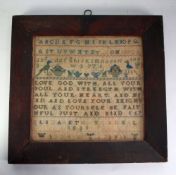 A SMALL EARLY VICTORIAN NEEDLEWORK SAMPLER, inscribed 'Elizabeth Yandell 1839'