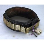 A LATE 19TH/EARLY 20TH CENTURY LEATHER AND ENGRAVED WHITE METAL DOG'S COLLAR INSCRIBED 'B.