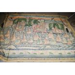 SET OF SIX INDIAN GOUACHE PAINTINGS ON SILK, ceremonial scenes with figures and elephants, etc