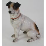 COLD PAINTED POTTERY MODEL OF THE 'HIS MASTERS VOICE' TRADEMARK seated dog with inset glass eyes,