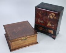 EDWARDIAN MAHOGANY AND LIME INLAID 'COLLARS' BOX, 7 3/4" X 7 1/2" (19.7 X 19cm), together with an