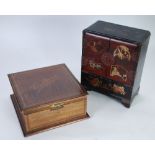 EDWARDIAN MAHOGANY AND LIME INLAID 'COLLARS' BOX, 7 3/4" X 7 1/2" (19.7 X 19cm), together with an