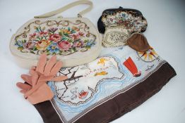 COLLECTION OF FOUR PRE- AND POST-WAR LADIES HANDBAGS AND PURSES with bead and embroidery detail