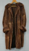 LADY'S FULL LENGTH MINK DYED BROWN MUSQUASH FULL LENGTH FUR COATS, with revered collar, deep