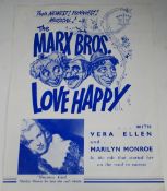 1949 'LOVE HAPPY' MARX BROTHERS AND MARILYN MUNROE ADVERTISING FLYER, two sided 11 1/4" x 8 1/4" (