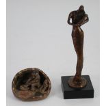 MODERN 'BRONZE' LIMITED EDITION MOTHER AND CHILD GROUP of elongated stylised form, on square,