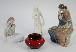 THREE MOTHER AND CHILD CERAMIC GROUPS comprising Royal Worcester cream glazed 'New Arrival' by