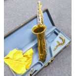 GOLD PLATED METAL TENOR SAXOPHONE inscribed 'International Levelled Action', with accessories, in