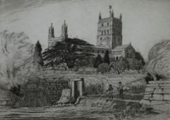 ARTHUR BELL CIRCA 1940s SIGNED LIMITED EDITION ORIGINAL ETCHING WITH AQUATINT 'Tewkesbury Abbey'