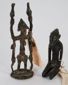 TWO MOSSI BRONZE MATERNITY FIGURES, one modelled standing with arms aloft and two children at her