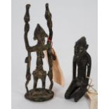 TWO MOSSI BRONZE MATERNITY FIGURES, one modelled standing with arms aloft and two children at her