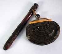 19th CENTURY JAPANESE TOBACCO POUCH made from a hollowed-out, naturally formed, wooden burr and