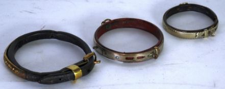 A LATE 19TH/EARLY 20TH CENTURY FRENCH LEATHER AND BRASS DOG'S COLLAR with buckle inscribed '