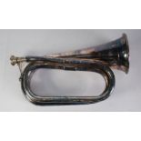 SILVER PLATED BUGLE with metal mouthpiece, 11 1/2" long