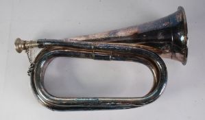 SILVER PLATED BUGLE with metal mouthpiece, 11 1/2" long