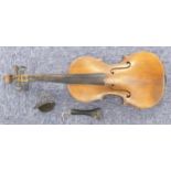 19th CENTURY UNBRANDED VIOLIN with 14 3/16" one piece back