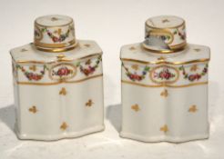 PAIR OF LATE NINETEENTH/EARLY TWENTIETH CENTURY PARIS PORCELAIN TEA CADDIES AND COVERS, each of