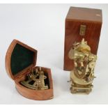 REPRODUCTION BRASS SURVEYORS LEVEL, with tripod attachment, in fitted oak box and a BRASS SEXTANT,