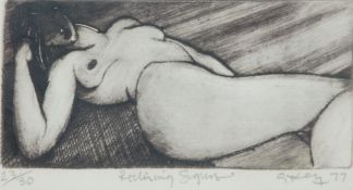 •GEOFFREY KEY (b. 1941) ORIGINAL ETCHING 'Reclining Figure' Signed, titled, numbered 23/30 and