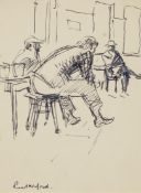 HARRY RUTHERFORD (1903 - 1985) PEN AND INK DRAWING Figures sketched in a pub Signed 6 1/4" x 4 1/