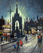 •BERNARD McMULLEN (1952 - 2015) OIL PAINTING ON BOARD 'Albert Square, Manchester' Signed lower right