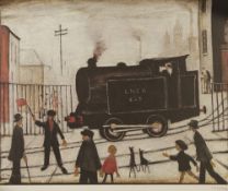•L.S. LOWRY (1887-1976) ARTIST SIGNED LIMITED EDITION COLOUR PRINT 'Level crossing with train' an