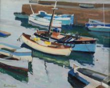 HARRY RUTHERFORD (1903 - 1985) OIL PAINTING ON PANEL 'Boats, Penzance' Signed lower left 15" x