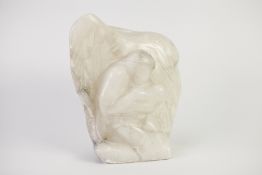 MICHAEL HIPKINS (b.1942) CARVED ALABASTER GROUP Modelled in high relief as a kneeling mother and
