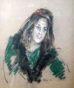 •HAROLD RILEY (b. 1934) MIXED MEDIA 'Portrait of a lady' Signed and dated (19)72 23" x 20" (58.4 x