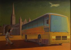 •DORIAN KER (b. 1948) SUITE OF FOUR OIL PAINTINGS ON BOARD 'Duplo coach by Salisbury Cathedral' '