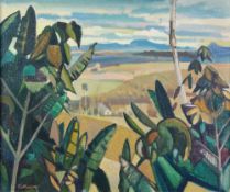 HARRY RUTHERFORD (1903 - 1985) OIL PAINTING ON CANVAS 'Borneo Landscape' Signed lower left 20" x 24"